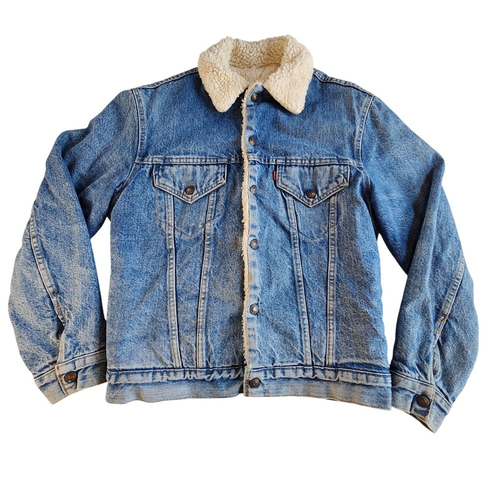 LEVI'S Sherpa Lined Denim Jacket Mens 38 Trucker‎ Type III VTG 70s Red Tab 72605